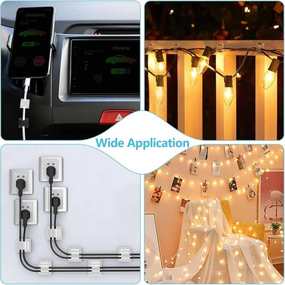 Abnii 100PCS Adhesive Cable Clips, Wire Holder Organizer, Cord Management, Cable Staples, Christmas String Lights, White, Small