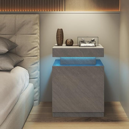 MXV Nightstand Set of 2 with LED Lights,Night Stand with Storage Cabinet for Bedroom,Bedside Table with LED (Grey, 17.7IN)