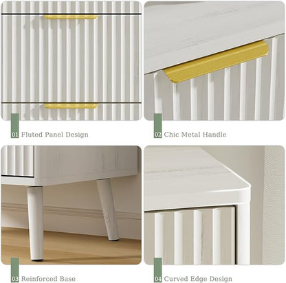 LYNSOM Fluted Dresser and Nightstand Sets 3 Piece, 5-Drawers Dresser and 1-Drawer Nightstands Set of 2, Wood Bedroom Furniture Set for Home, Bedroom, Hallway, White
