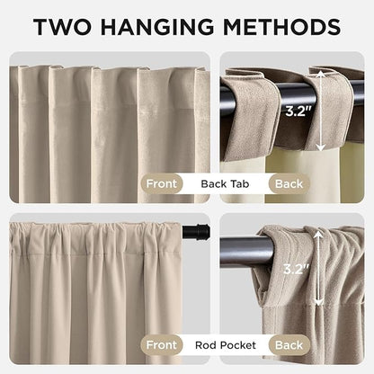 Joydeco Light Beige 100% Blackout Curtains 96 Inch 2 Panels, Luxury Thermal Light Beige Velvet Curtains for Bedroom Living Room, Soundproof Blackout Window Drapes, Rod Pocket & Back Tab (52W x 96L)