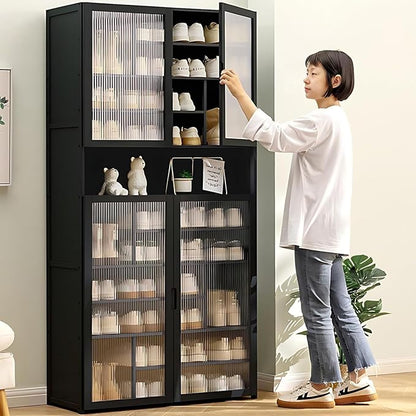 Bamboo Shoe Cabinet with Acrylic Door,11-Tier Shoe Storage Rack, 40-45 Pairs Freestanding Shoe Rack, Entrance Shoe Cabinet for Hallway Living Room