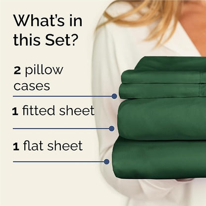Twin XL 4 Piece Sheet Set - Cooling, Comfy & Breathable - Hotel Luxury Bedding, Includes Fitted Sheet for Women, Men, Kids & Teens - 1 Flat, 1 Fitted Sheet, 2 Pillowcases with Deep Pockets - Emerald