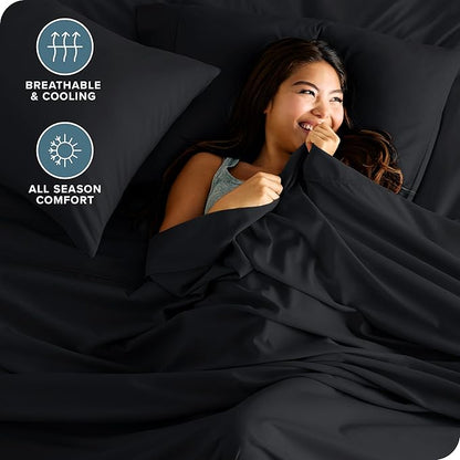 Bare Home Hotel Luxury Split King Sheet Set, Extra Soft - 7 Piece Set - Deep Pockets - Easy Fit - Cooling & Breathable - Wrinkle, Fade, Stain Resistant - Includes 4 Pillowcases (Split King, Black)