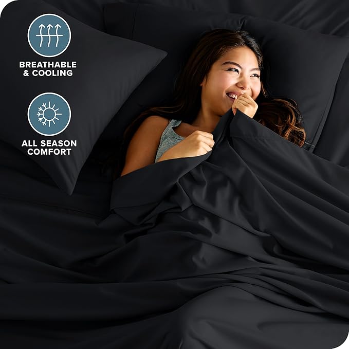 Bare Home Hotel Luxury Twin XL Sheet Set, Extra Soft - 4 Piece Set - Deep Pockets - Easy Fit - Cooling & Breathable - Wrinkle, Fade, Stain Resistant - Includes 2 Pillowcases (Twin XL, Black)
