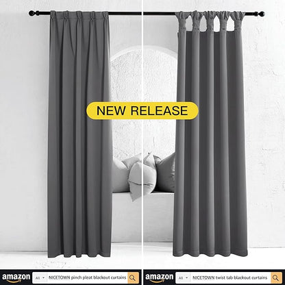 NICETOWN Blackout Short Kitchen Window Curtains for Bedroom - Window Treatment Thermal Insulated Solid Grommet Blackout Drapes for Living Room (Set of 2 Panels, 52 by 45 Inch, Grey)