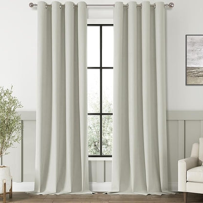 ChrisDowa 100% Blackout Greyish Beige Solid Curtains 96 Inches Long 2 Panels for Bedroom Living Room,Farmhouse Room Darkening Thermal Insulated Soundproof Grommet Top Window Treatment Drapes,52x96