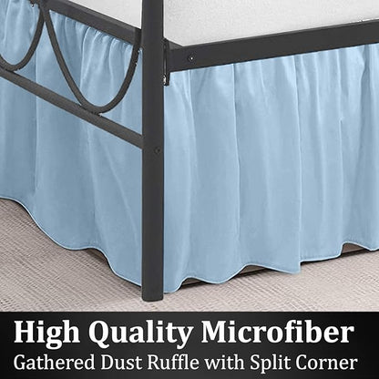 SKY BEDDINGS - Full Size Ruffled Bed Skirt with Split Corners - 18 Inch Drop Dust Ruffle Bed Skirt with Platform Three Sided Coverage - 100% Microfiber, Light Blue