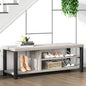 FOLUBAN Shoe Storage Bench, Rustic Wood Entryway Bench for Hallway Entrance, Vintage Indoor Bench with Shoe Storage and Seating for Bedroom Living Room, Light Grey, 47 Inch