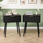VINGLI Nightstands Set of 2, Fluted Night Stand with Drawer, Bedside Table, Wood Nightstand for Bedroom, Mid Century Modern End Tables, Black, 18.9" W*14.96" D*24" H