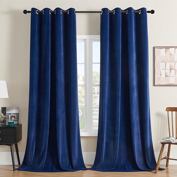Joydeco Royal Blue Velvet Curtains 90 inch Curtains, Luxury Grommet Blackout Curtain 2 Panels, Thermal Insulated Privacy Room Darkening Window Drapes for Bedroom Living Room Home Theatre (52Wx90L)