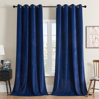 Joydeco Royal Blue Velvet Curtains 63 Inches Long, Luxury Grommet Blackout Curtain 2 Panels, Thermal Insulated Privacy Room Darkening Window Drapes for Bedroom Living Room Home Theatre (52Wx63L)