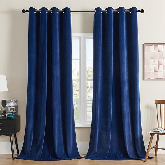 Joydeco Royal Blue Velvet Curtains 72 Inches Long, Luxury Grommet Blackout Curtain 2 Panels, Thermal Insulated Privacy Room Darkening Window Drapes for Bedroom Living Room Home Theatre (52Wx72L)