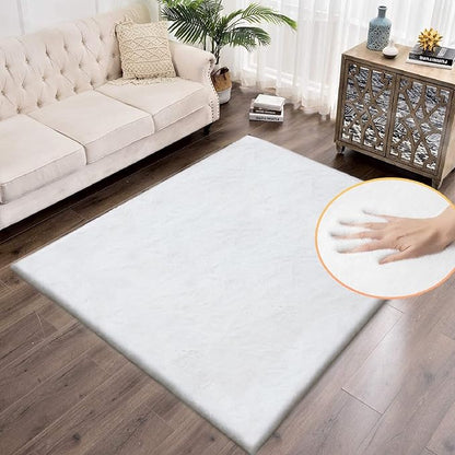 White Faux Fur Rug 5x8 Rugs for Living Room Shag Washable Area Rug Fuzzy Rugs for Bedroom Girl Room Decor Rectangle Rug