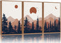 YeeHomedec Large Boho Mountain Framed Canvas Wall Art, Mid Century Modern Wall Decor, Nature Sunset Landscape Art Painting, Wood Pine Trees Artwork for Living Room Bedroom Office Farmhouse 16"x24"x3