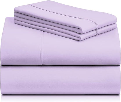 LuxClub 4 PC California King Sheet Set, Deep Pockets Wrinkle Free Cooling Bed Sheets Hotel Bedding for Women, Men, Includes 1 Fitted Sheet, 1 Flat Sheet and 2 Pillowcases-Lavender