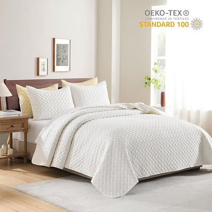 HORIMOTE HOME Cream Quilt Twin Size, Lightweight Quilt for Summer Ultra-Soft Microfiber Modern Style Quilted Clouds Pattern Bedspread Quit Set 2 Pieces (1 Quilt and 1 Pillow Sham)