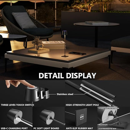 Modern LED Color-Changing Cordless Table lamp, 7 Colors, metal Shade, Touch control with sleep mode for Restaurant, Bedroom, Outdoor Camping, Coffee Shop, Night Light, Rechargeable (Black 1pack)