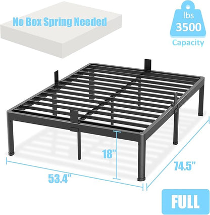 FUIOBYVV Full Size Metal Platform Bed Frame, 18 Inch High with 3500 lbs Heavy Duty Support, Non-Slip & Noise Free Steel Slats, No Box Spring Needed, Easy Assembly