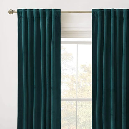 RYB Home Velvet Curtains 120 inches 2 Panels Set - Super Soft Durable Window Drapes Room Darkening Energy Smart Back Tap for Apartment Villa Room Backdrops, Peacock Blue, W52 x L120, 2 Panels