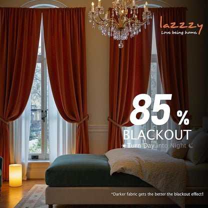 Lazzzy Velvet Blackout Curtains Thermal Insulated Room Window Drapes Super Soft Luxury Curtains for Living Room Bedroom Rod Pocket 2 Panels, Rust Red, 52" W x 108" L