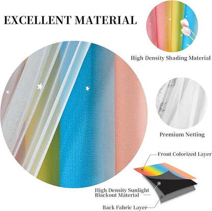 Star Curtains Blackout Curtains for Bedroom Cute Curtains Kids Curtains Rainbow Curtains, Curtains 108 Inches Long 2 Panels, Red & Yellow & Blue Curtains, 42 X 108 Inches