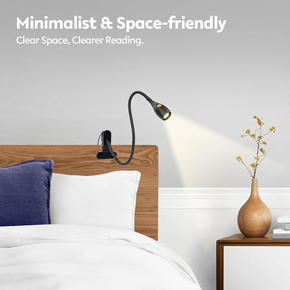 acegoo Minimalist Reading Light for Bed Headboard Dimmable Book Light Clip on Lamp with USB-C Adapter, Flexible Neck & Handy Lamp Head Switch, CRI 95+