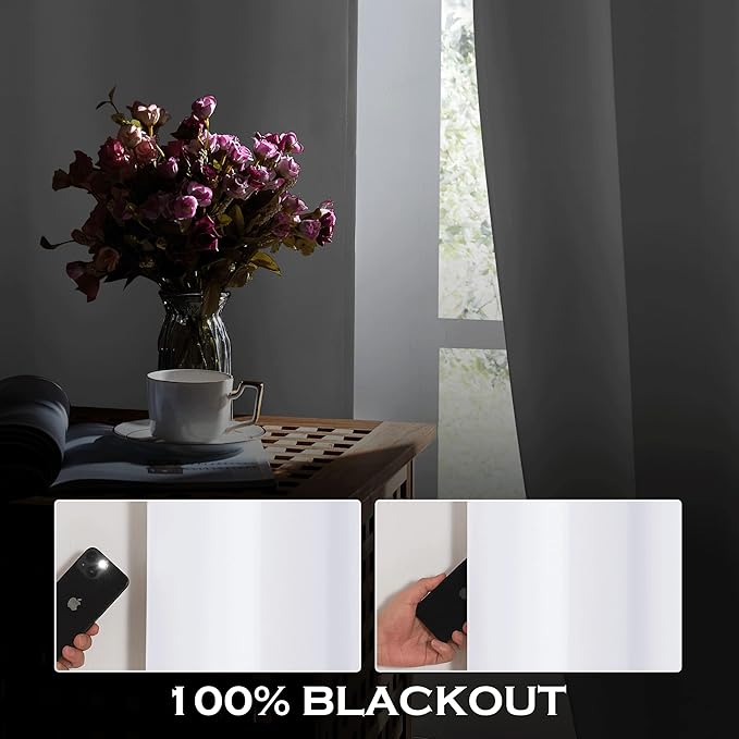 KGORGE 4-in-1 Soundproof Anti Dust 100% Blackout Curtains with Melt-Blown Layer Thermal Insulating Window Treatment Drapes for Living Room Bedroom Kis Nursery, W 52 x L 84, White, 2 Panels
