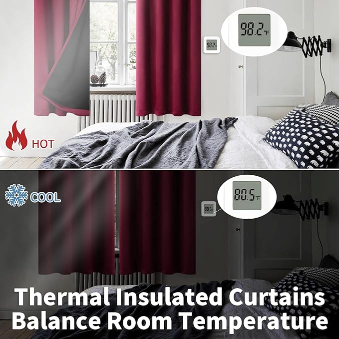 BGment Short 100% Blackout Curtains for Bedroom, Thermal Insulated Lined Energy Efficiency Noise Reducing Grommet Curtains 45 Inch Length for Small Window 2 Panels Each 52 Inch Wide, Burgundy Red
