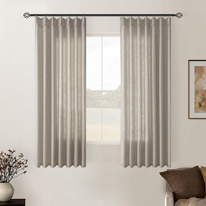 Burlywood Birch Pinch Pleated Linen Curtains 2 Panels for Living Room Bedroom Memory Training Shaped Semi Sheer Pleat Drapes with Hooks Rings Light Filtering Window Curtain 40x54