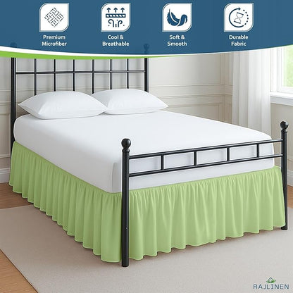 Rajlinen Ruffled Bed Skirt Twin XL, 15 Inch Drop Dust Ruffle with Split Corners, 100% Microfiber Bedskirt with Platform, Three-Sided Coverage Ruffled Gathering Design, Sage
