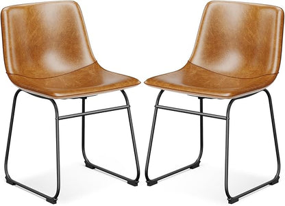 Dining Chairs Set of 8, 18 Inch Modern Armless Dining Chair with Back, Faux Leather Kitchen Dining Room Chair with Metal Legs for Home, Bistro Coffee Shops (Brown)