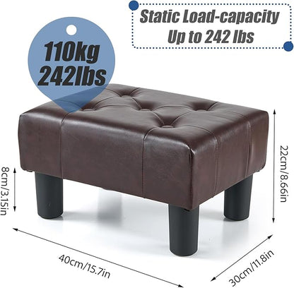 BRIAN & DANY Small Foot Stool, Leather Foot Stools with Legs, Stable Small Footstool for Living Room, Brown
