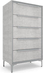 tinge Naima Premium Fabric Dresser - Strong Metal Frame, 5 Spacious Sag-Proof Drawers with Sleek Metal Handles - Premium & Durable Storage Solution for Your Home (Silver)