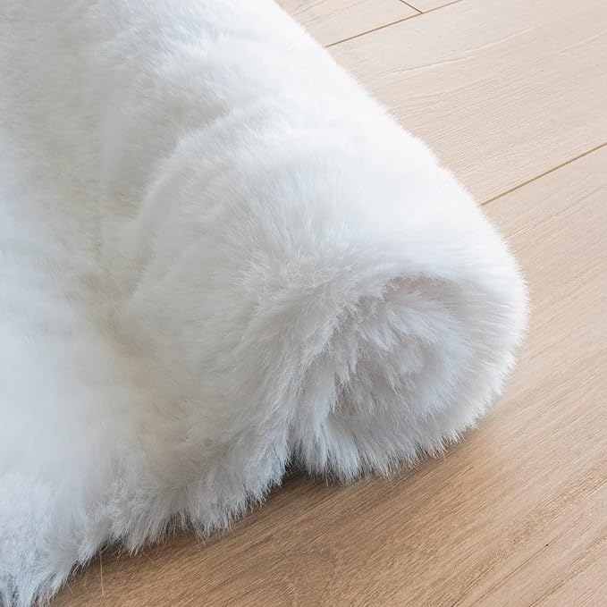 White Round Shag Rugs 6ft Faux Rabbit Washable Fur Area Rugs for Living Room Circle Fluffy Rugs for Bedroom Boho Rug Home Room Décor