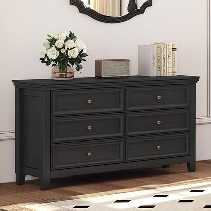 Black Dresser for Bedroom 6 Drawers Dresser - 47.2" Wide 6 Chest of Drawers Storage Double Cabinet as Bedfoot Organizer & Wardrobe Cabinet