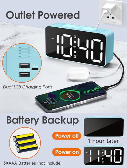 Cadmos Loud Alarm Clock for Heavy Sleepers Adults,Digital Clock with 7 Color NightLight,Adjustable Volume,USB Charger,Small Clocks for Bedrooms Bedside,ok to Wake for Kids,Teens (Blue+RGB)