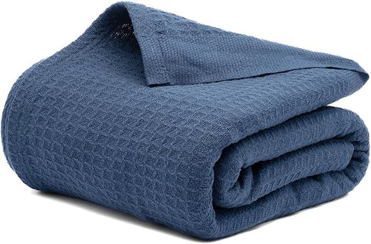 Salt Earth Organic Cotton Throw Blanket, King, 106"X92" Waffle Throws for Home, Bedrooms, Outdoor & Office Couch, Modern & Cozy Bed Room Decor Blankets,Lightweight All Season Western Blanket (Navy)