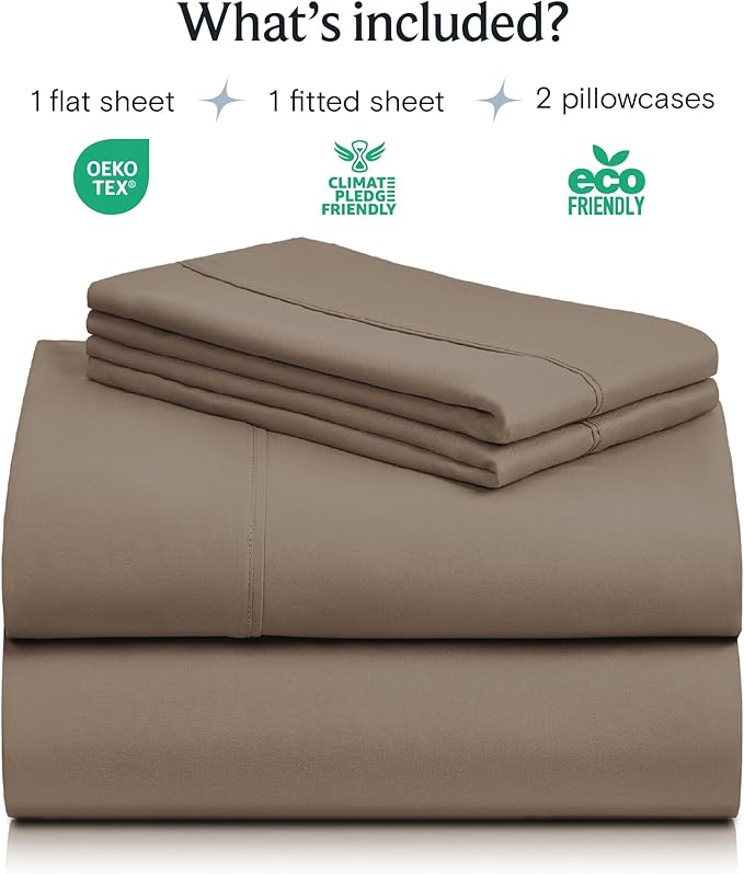LuxClub 4 PC King Sheet Set, Deep Pockets Wrinkle Free Cooling Bed Sheets Hotel Bedding for Women, Men, Includes 1 Fitted Sheet, 1 Flat Sheet and 2 Pillowcases-Silky Soft Dark Khaki