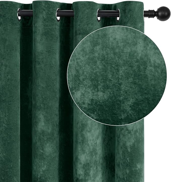 SMILETIME Forest Green Crushed Velvet Curtains 52x108 inch Luxurious Thermal Insulated Soundproof Drapes for Living Room Bedroom Office Soft and Durable Light-Filtering Window Treatments, 2 Panels