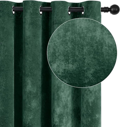 SMILETIME Forest Green Crushed Velvet Curtains 52x108 inch Luxurious Thermal Insulated Soundproof Drapes for Living Room Bedroom Office Soft and Durable Light-Filtering Window Treatments, 2 Panels