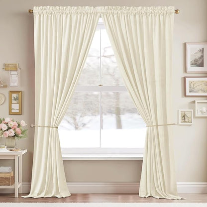 StangH Ivory White Curtains 102 inches Long for Living Room, Luxury Velvet Light Dimming Door Covering Privacy Window Drapes for Bedroom, W52 x L102, 2 Panels