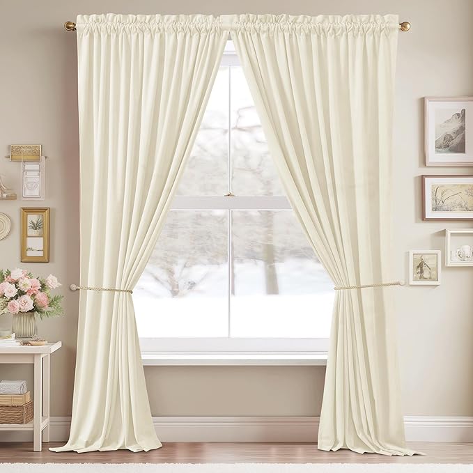 StangH Ivory White Velvet Curtains 84 inches - Christmas Room Darkening Thermal Curtains for Winter, Rod Pocket Drapes for Living Room/Bedroom Window Decor, W52 x L84, 2 Panels