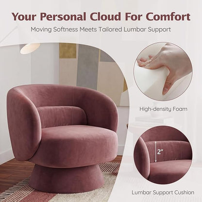 Swivel Accent Chair, Modern 360 Degree Swivel Barrel Chair with Arms & Curved Back and Lumbar Support Cushion, Comfy Round Single Sofa for Small Space, Living Room, Bedroom, Lavender Rayon