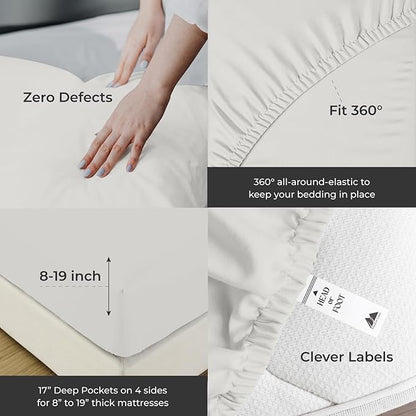 Mayfair Linen 100% Egyptian Cotton California King Sheets Set - 2000 Series Luxury Sheets Cal King Size Bed Set, Soft & Cooling, 17" Extra Deep Pocket Hotel Collection Sheet (4 PC, Light Grey)