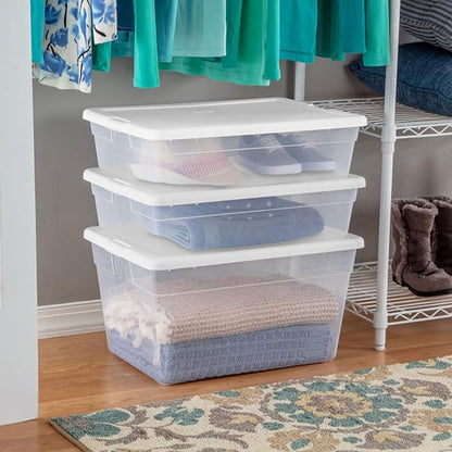 Sterilite 20-Pack Storage Box, Stackable Clear Plastic Bins with Snap-On Lids, 28 Quart