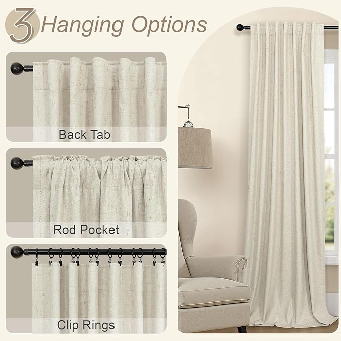 Pitalk 80 Inch Curtains 2 Panel Set Linen Blackout Curtains for Daughters Room Bedroom Thermal Black Out Long Drapes for Picture Window Apartment Hall Loft Hotel Office 52x80 Inch Length 2 Panel Beige