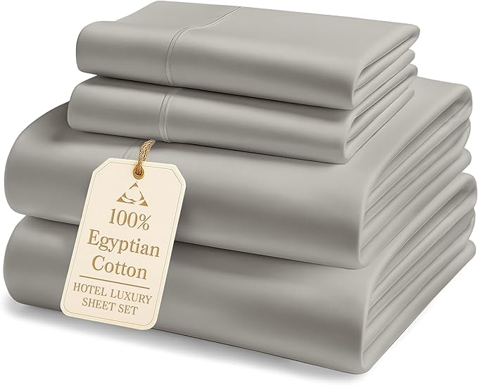 100% Egyptian Cotton Sheets Queen Size Set – 1000 Thread Count Silky Sateen Weave Sheets, 15" Secure Fit Deep Pocket Queen Sheet Set, Naturally Breathable, Hotel-Quality Luxury You Can Feel - Silver