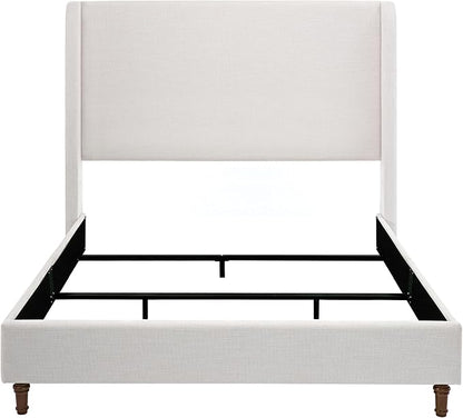 Harper Upholstered Wingback Bed Frame with 54" Extra-Tall Headboard - Modern Textured Chenille Platform Bed, Solid Oak Wood Feet, Sturdy Metal Foundation, Box Spring Required(Ivory Queen)