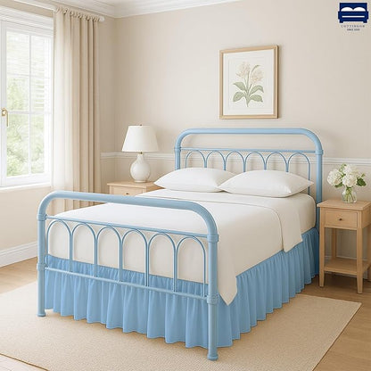 Cottingon Bed Skirt Full 15" Drop with Split Corners, 100% Microfiber Soft and Stylish, Dust Ruffle with Platform, Light Blue