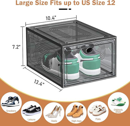 10 Pack Thicken Shoe Organizer Stackable,Upgraded Sturdy Shoe Storage Box with Magnetic Door,Shoe Containers For Sneaker Display,Hat Organizer,Black…